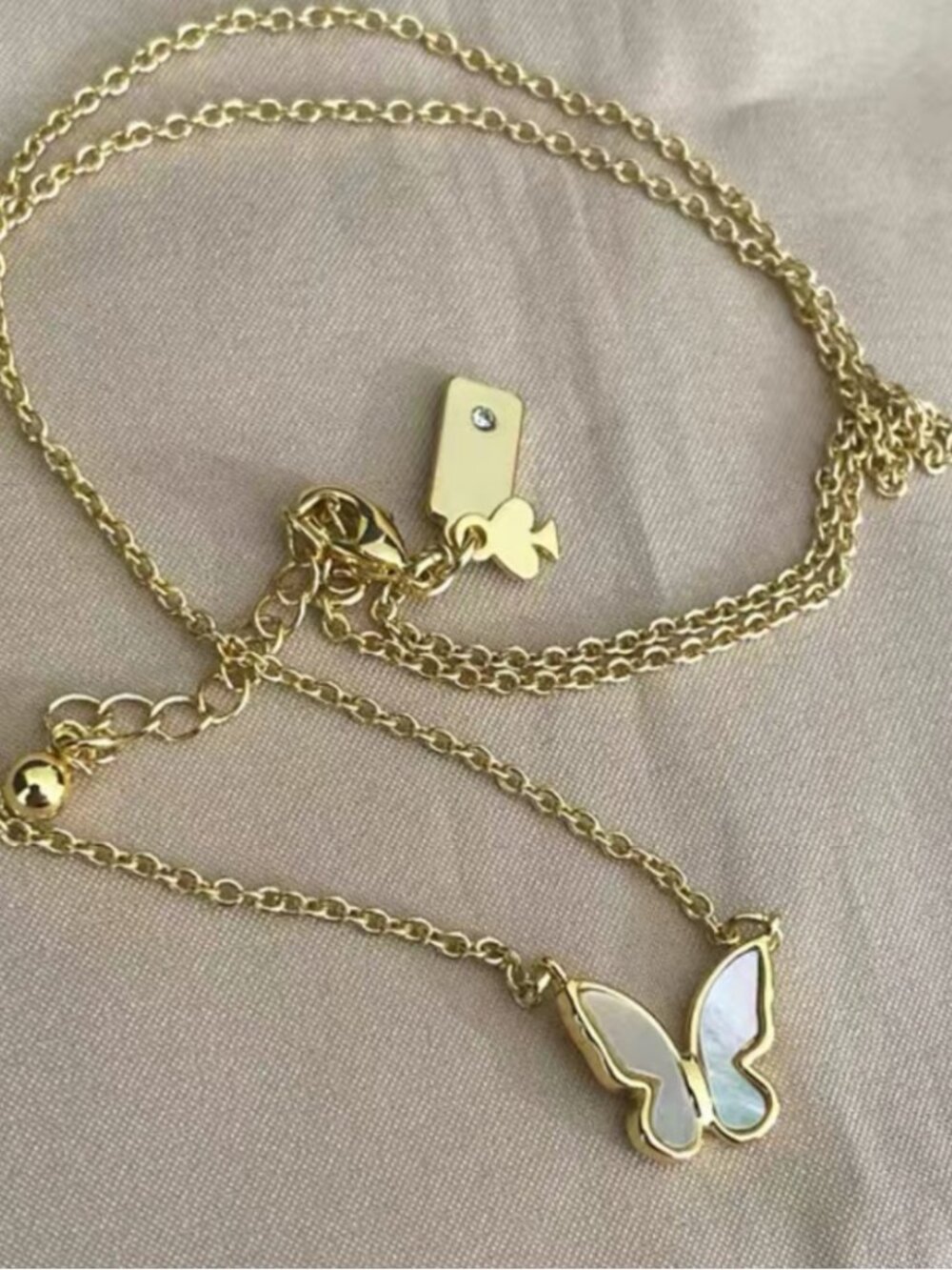 Kate Spade Butterfly Pendant Necklace Gold Tone Iridescent Double Charm